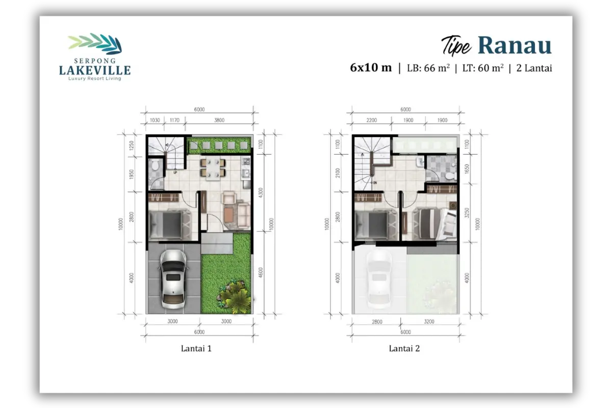 Floorplan rumah Tipe Ranau di Perumahan Serpong Lakeville