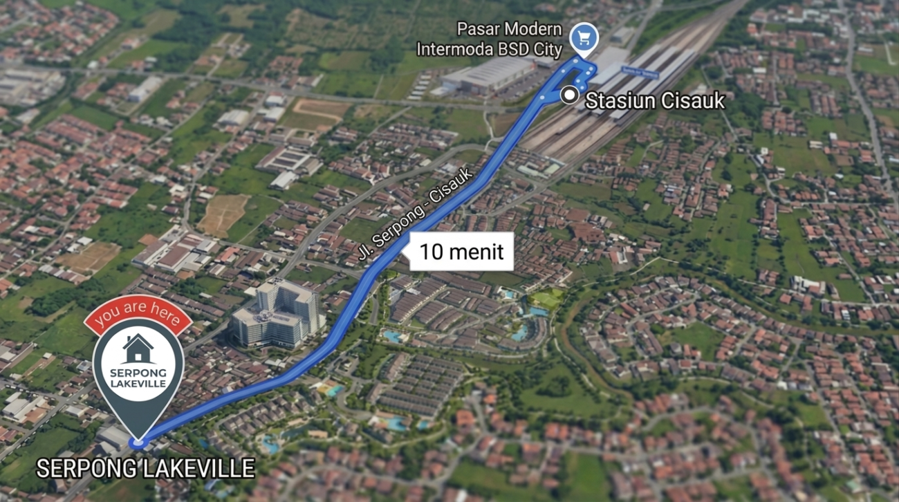 Jarak Serpong Lakeville ke Stasiun Cisauk